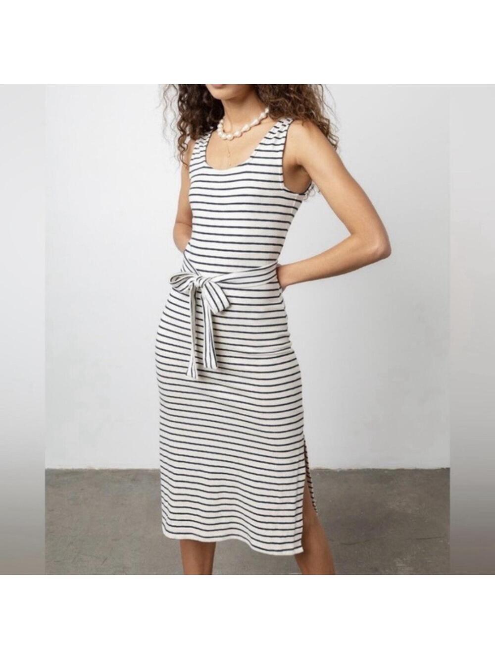 Rails Women's Taylin Chalk Navy Stripe Cotton Tank Midi Dress Belted Nautical SM